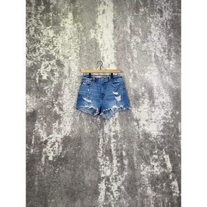 Abercrombie & Fitch Blue Distressed High Rise Mom Shorts Size 10/30